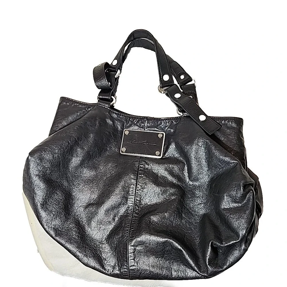 Kenneth Cole‎ New York Leather Womens Shoulder Bag Purse BLACK Silver Hardware